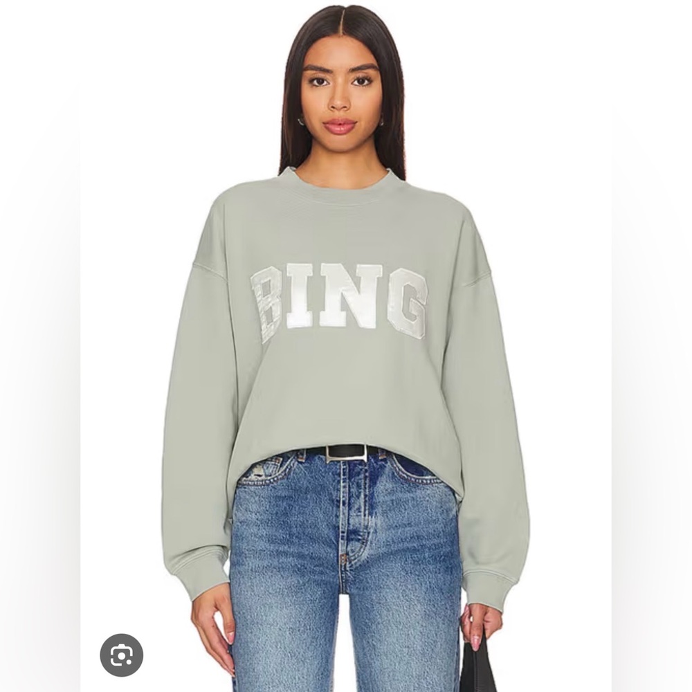 Anine Bing Sage Green BING Logo Cropped Sweatshirt